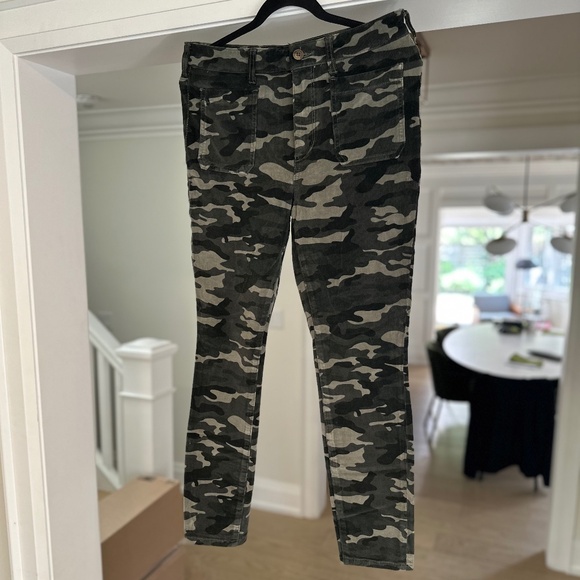 Anthropologie Pilcro Green Grey Camo Corduroy High Rise Skinny Jeans, Size 30 - Picture 5 of 14